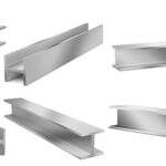 Metal construction beams, steel structure girders. Vector realistic set of stainless joist for building, iron structural profile isolated on white background. 3d illustration of strong i-beams